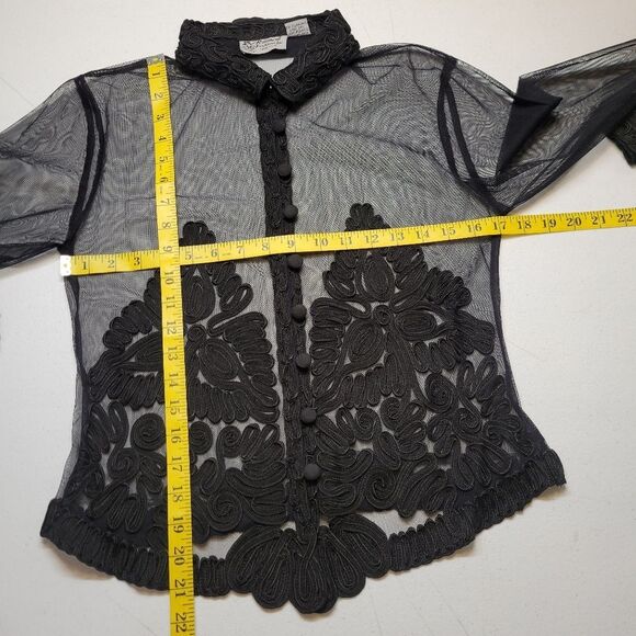 Vintage Sheer Black Soutache Embroidery Button Up Blouse Mobwife Mesh  Illusion - Picture 11 of 13
